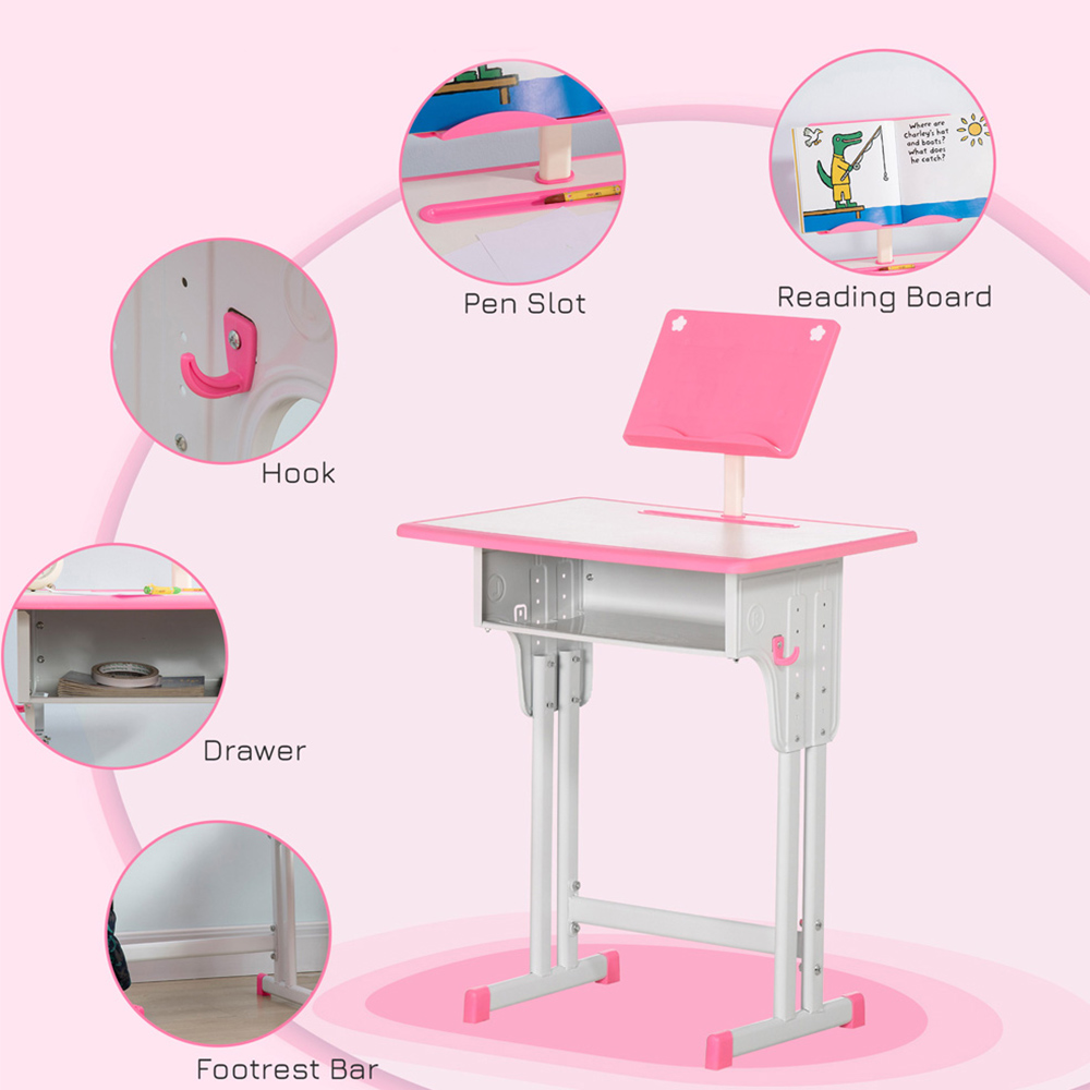 HOMCOM Kids Pink and Grey Study Desk and Chair Set Image 6