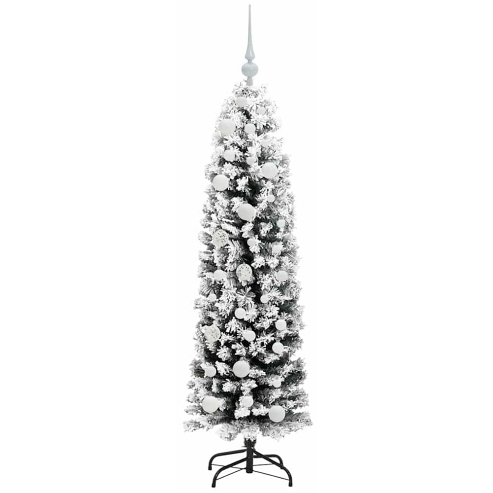 vidaXL Green Snow Flocked Artificial Christmas Tree with LEDs White Decoration Ornaments 5ft Image 4