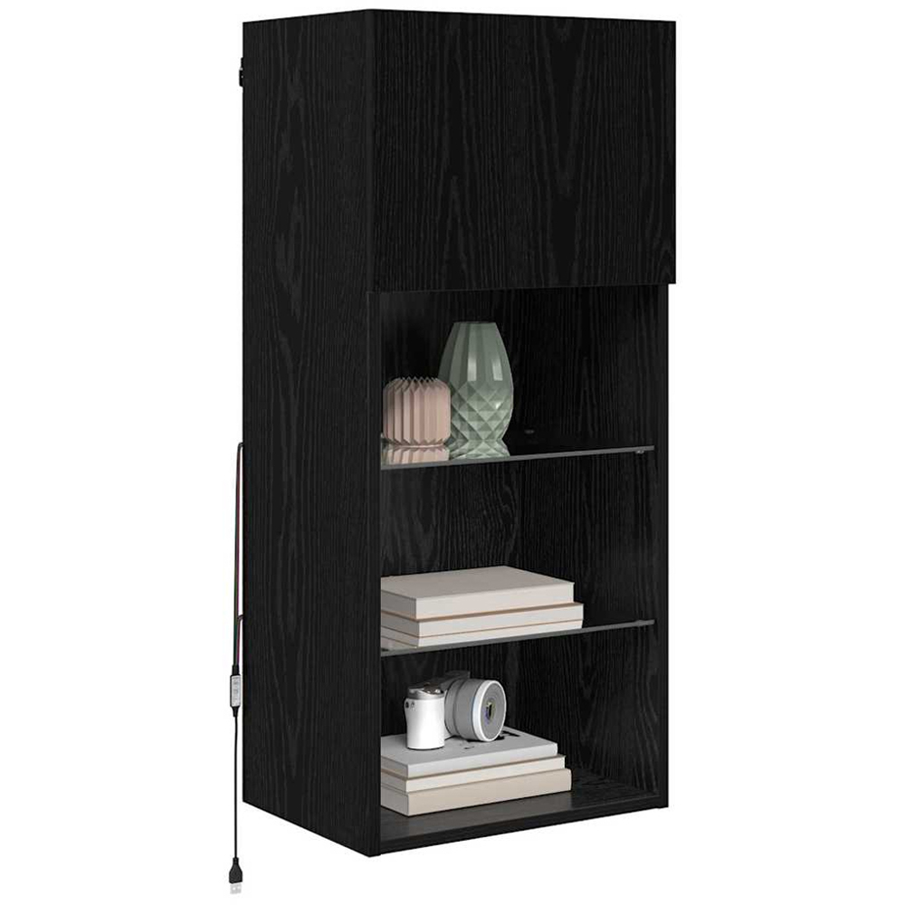 vidaXL Single Door 3 Shelf Black Oak Wide Wall Mounted LED TV Unit Image 3