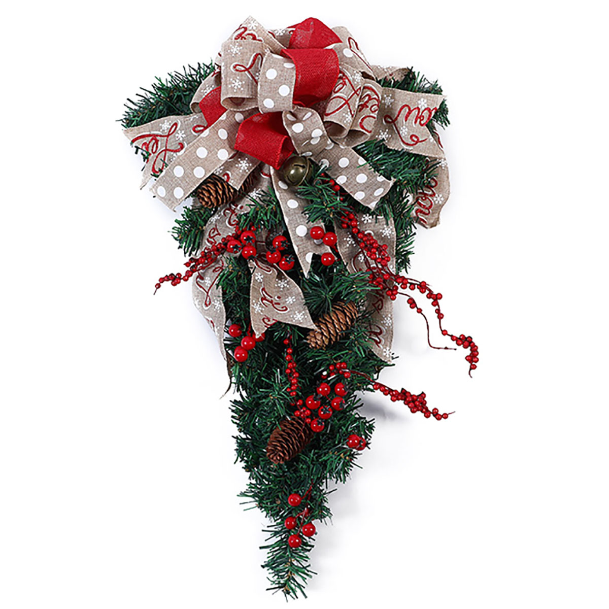 Living and Home Christmas Bow Front Door Wreath 60cm Image 1