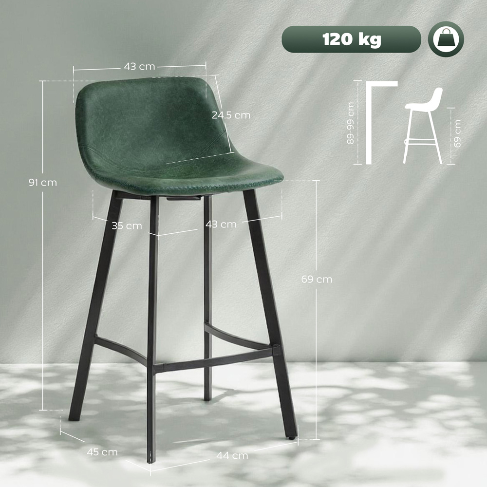 Portland Green Faux Leather Bar Stool Set of 2 Image 9