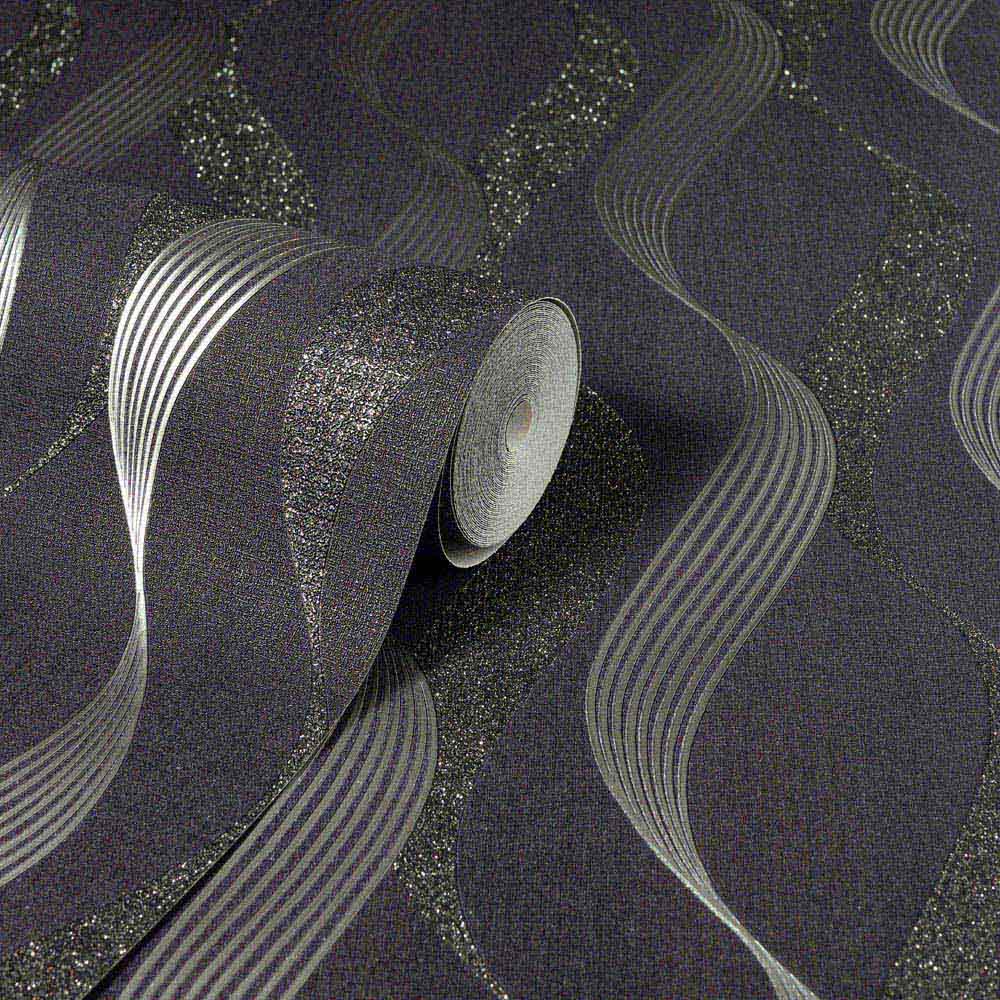 Arthouse Luxe Ribbon Black and Silver Wallpaper Image 2