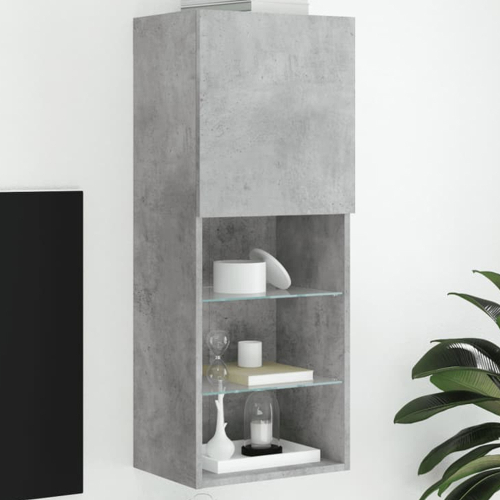 vidaXL Single Door 3 Shelf Concrete Grey Wall Mounted TV Cabinet with LED Lights Image 1