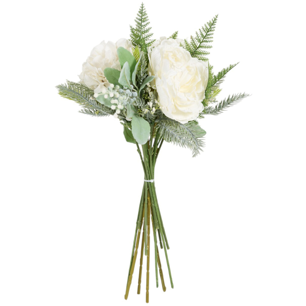 Frosted Fir Peony and Hydrangea Bouquet - White Image 2