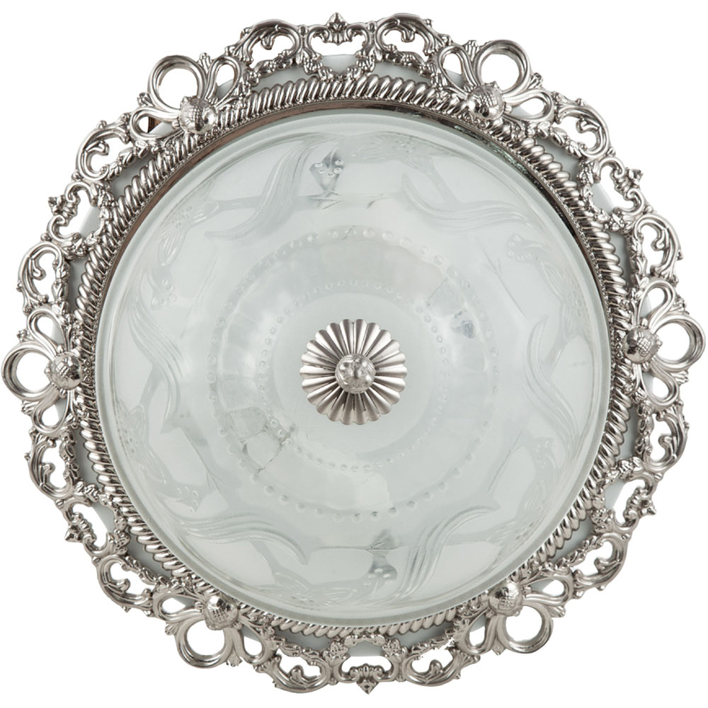 Happy Homewares Traditional Satin Nickel and Floral Glass Flush Ceiling Light Image 4