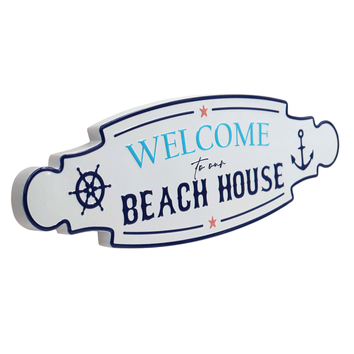 Beach House Embossed Metal Plaque - White Image 2