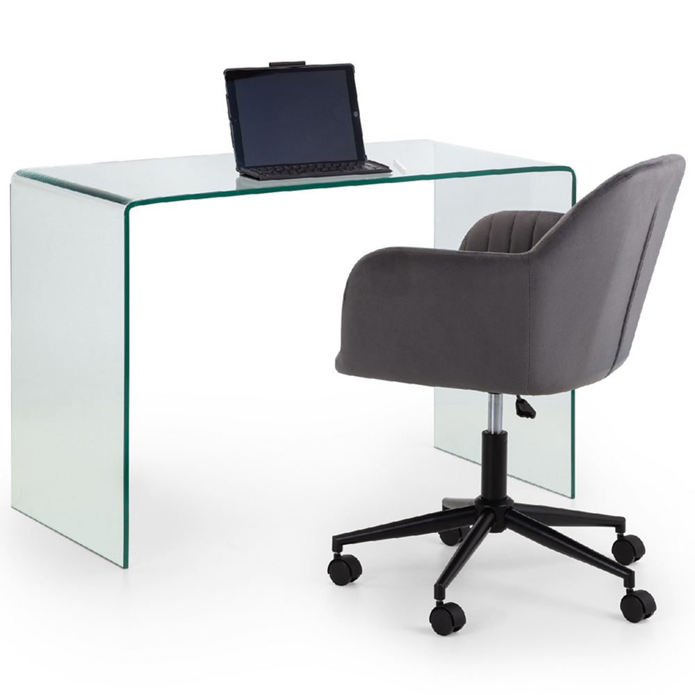 Julian Bowen Amalfi Kahlo Glass Desk and Grey Swivel Office Chair Image 2