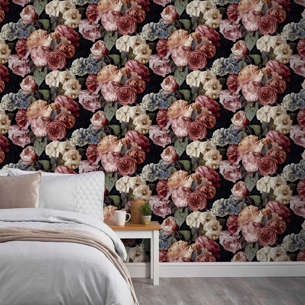 Grandeco Gabrielle Maximalist Red Floral on Black Wallpaper by Paul Moneypenny Image 3