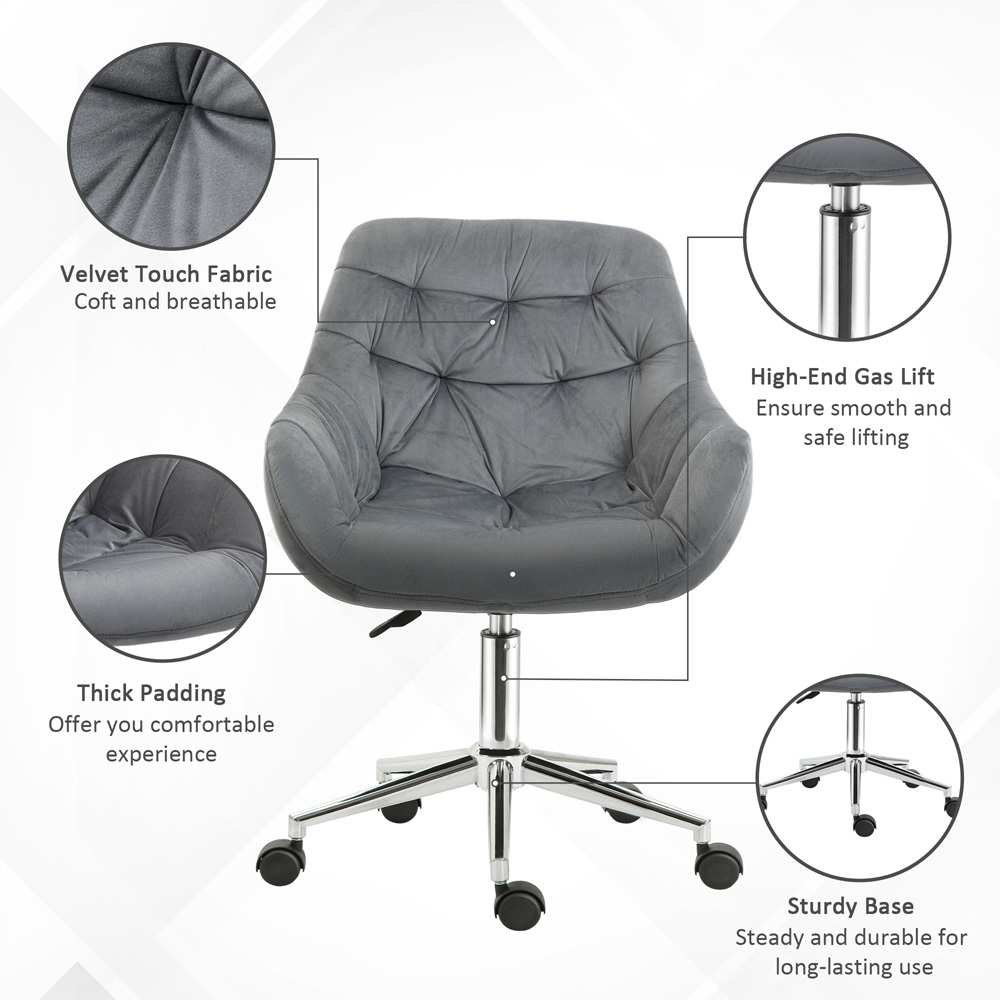 Portland Dark Grey Velvet Swivel Office Chair Image 4