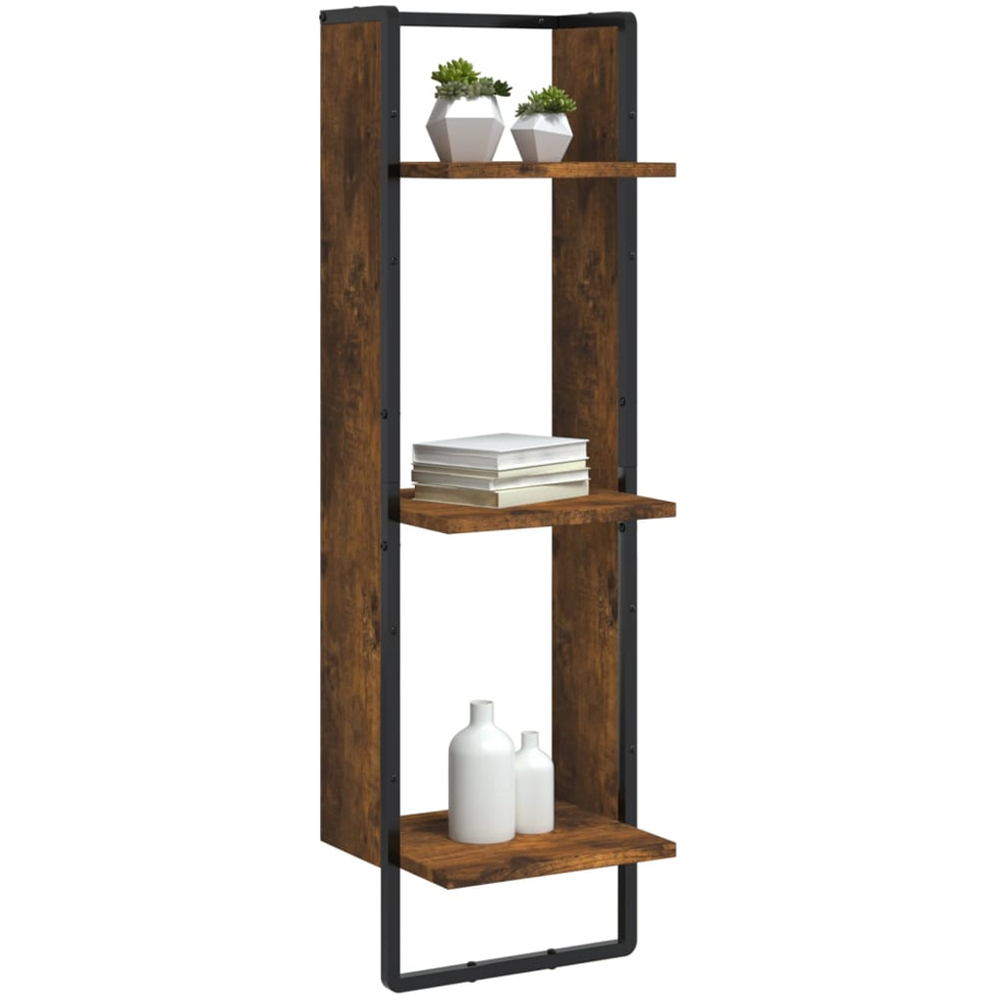 vidaXL 3-Tier Smoked Oak Wall Shelf Set of 2 Image 2