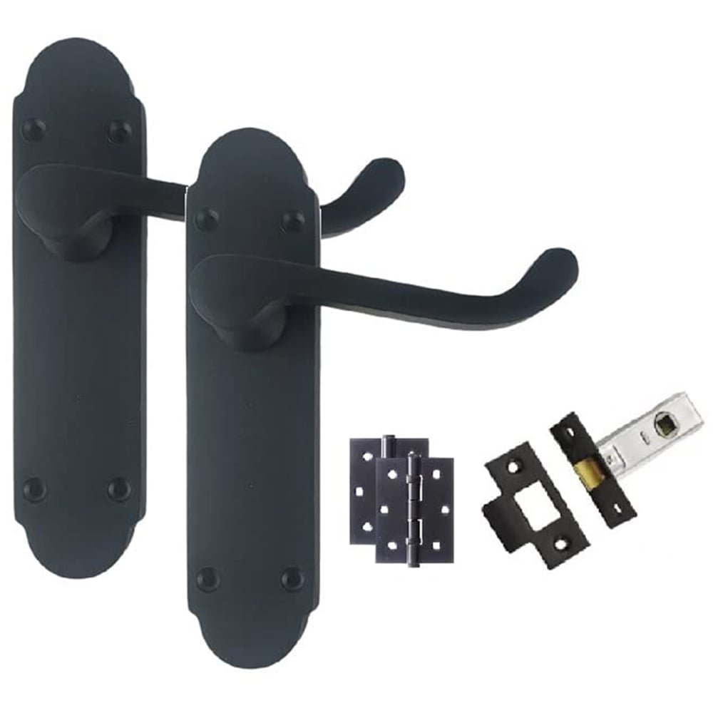 Golden Grace Matt Black Victorian Scroll Latch Door Handle Pair 168 x 40mm 4 Pack Image 2