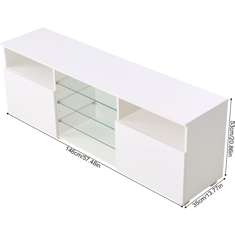 Living and Home 2 Door 6 Shelf White TV Stand with RGB LED Lights and Music Sync Image 9
