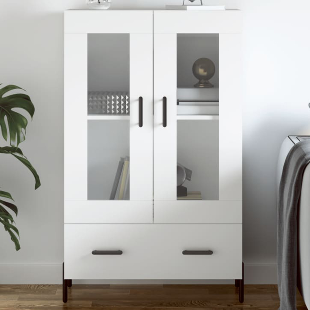 vidaXL 2 Glass Door 2 Drawer White Highboard Image 1