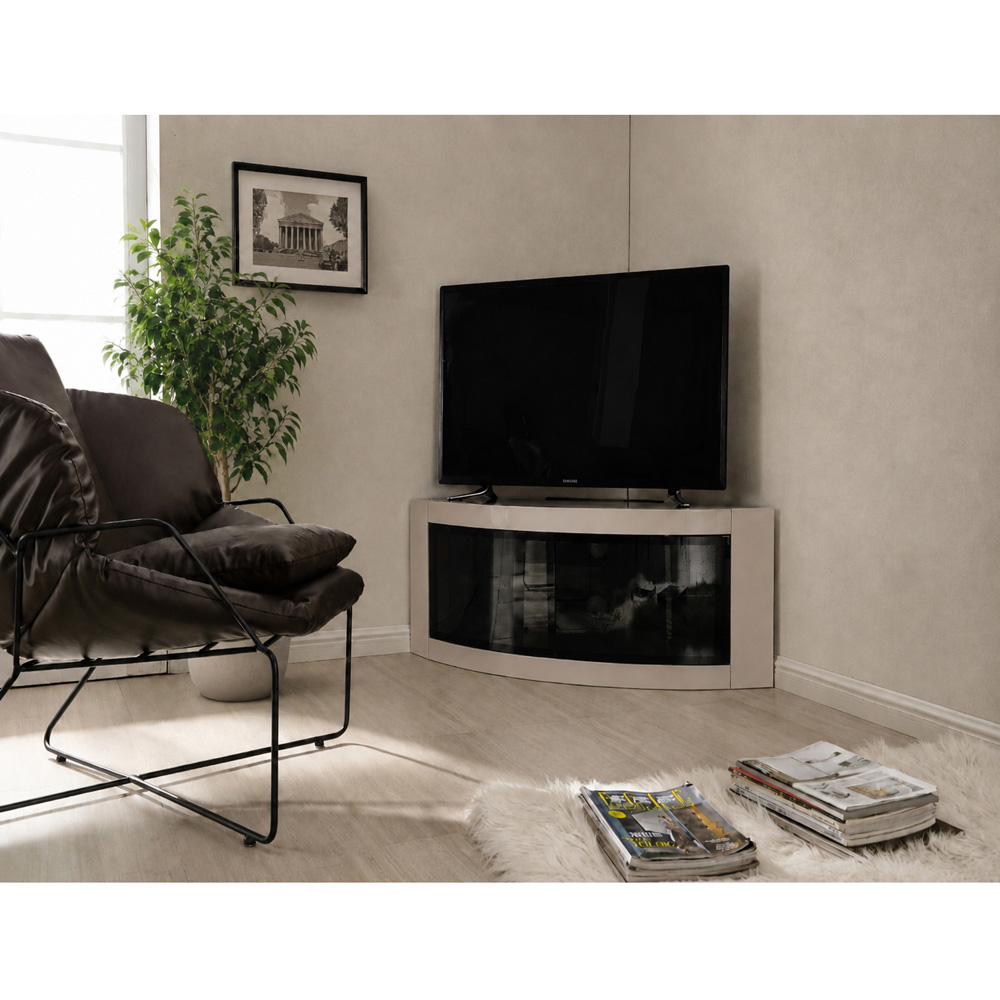 Centurion Pangea 2 Glass Door Gloss Black Greige Corner TV Cabinet for 32-50 inch TV Image 2