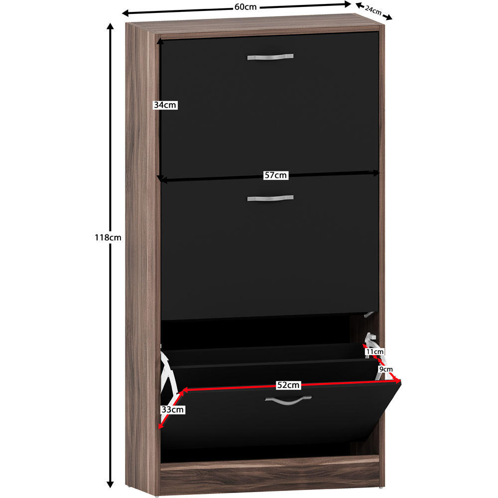 VIDA DESIGNS Walnut and Black 3 Drawer Shoe Cabinet Image 9
