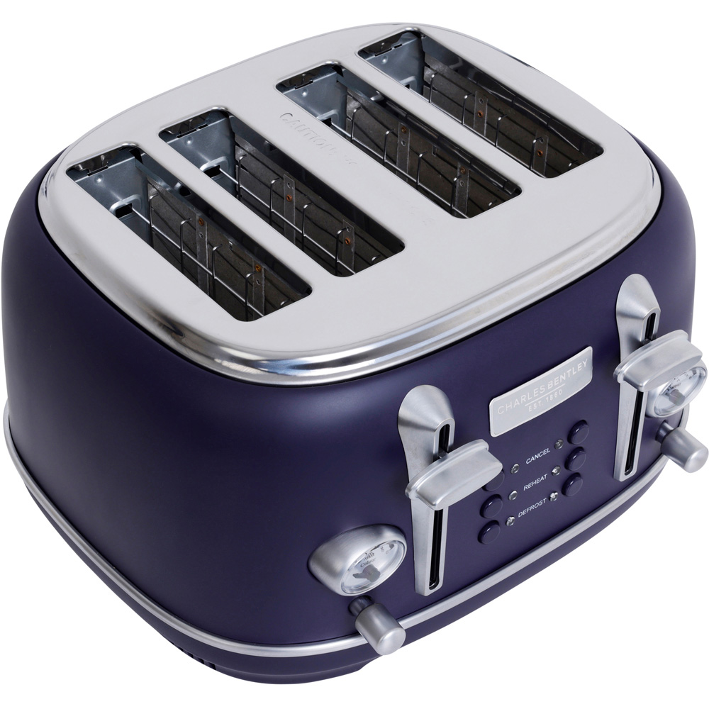 Charles Bentley TORE01DARKBL Matt Dark Blue and Silver 4 Slice Toaster Image 3