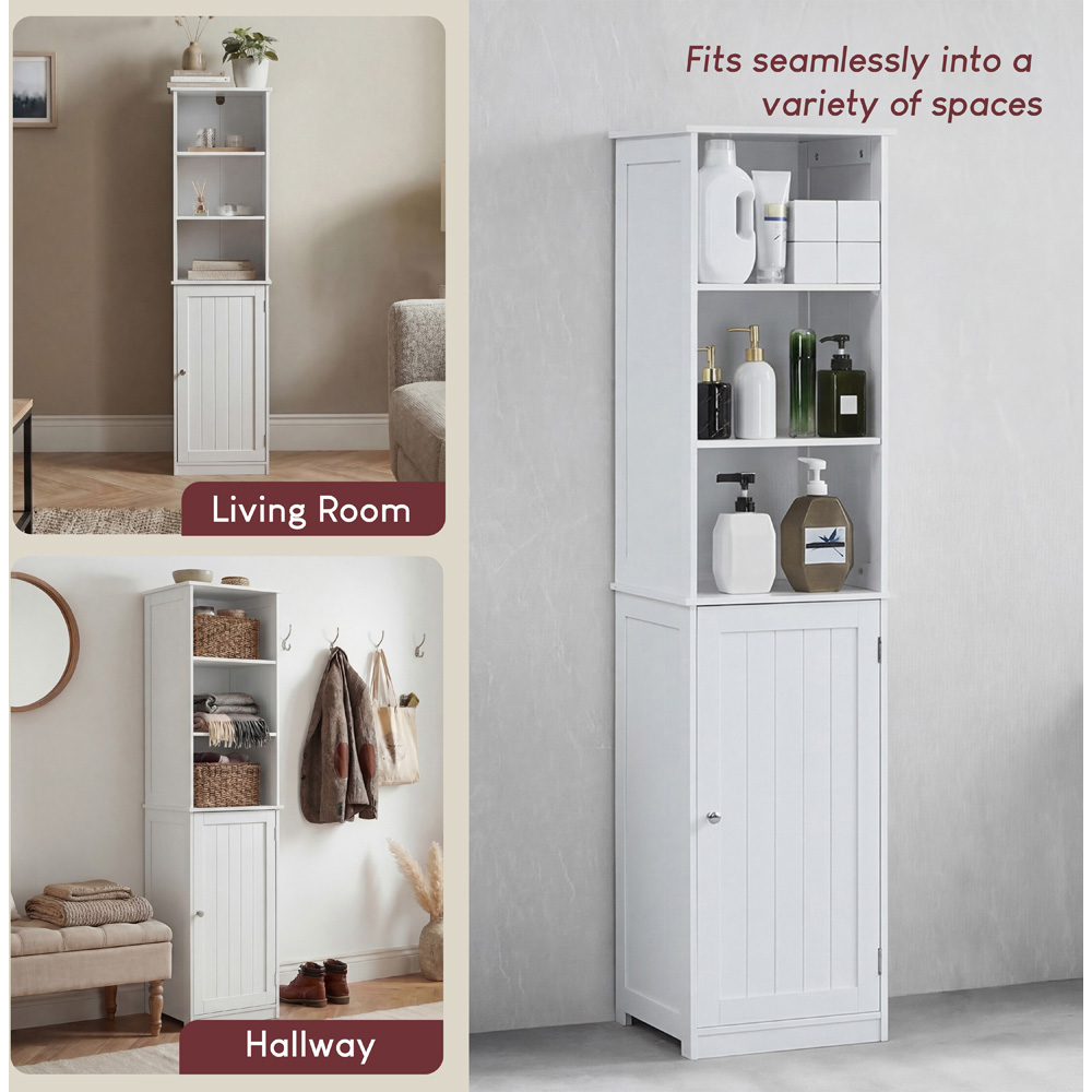 BATH VIDA Priano White Single Door 3 Shelf Tall Floor Cabinet Image 4