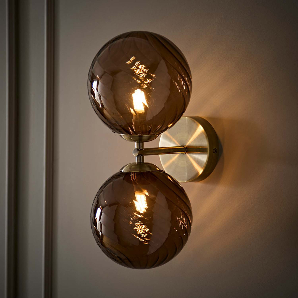 ValueLights Sydney Brushed Brass 2-Way Glass Globe Wall Light with Bulb 2 Pack Image 6