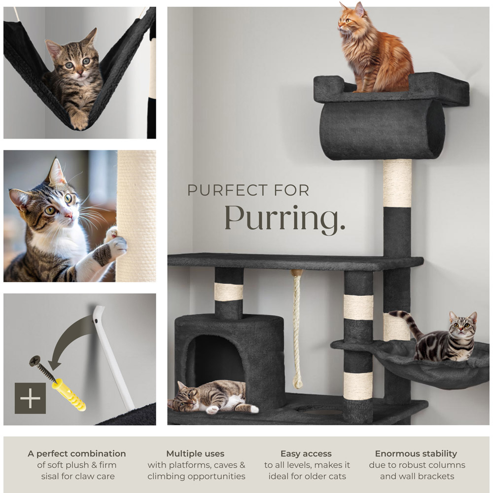 tectake Stokeley Black Cat Tree with Scratching Posts 141cm Image 5