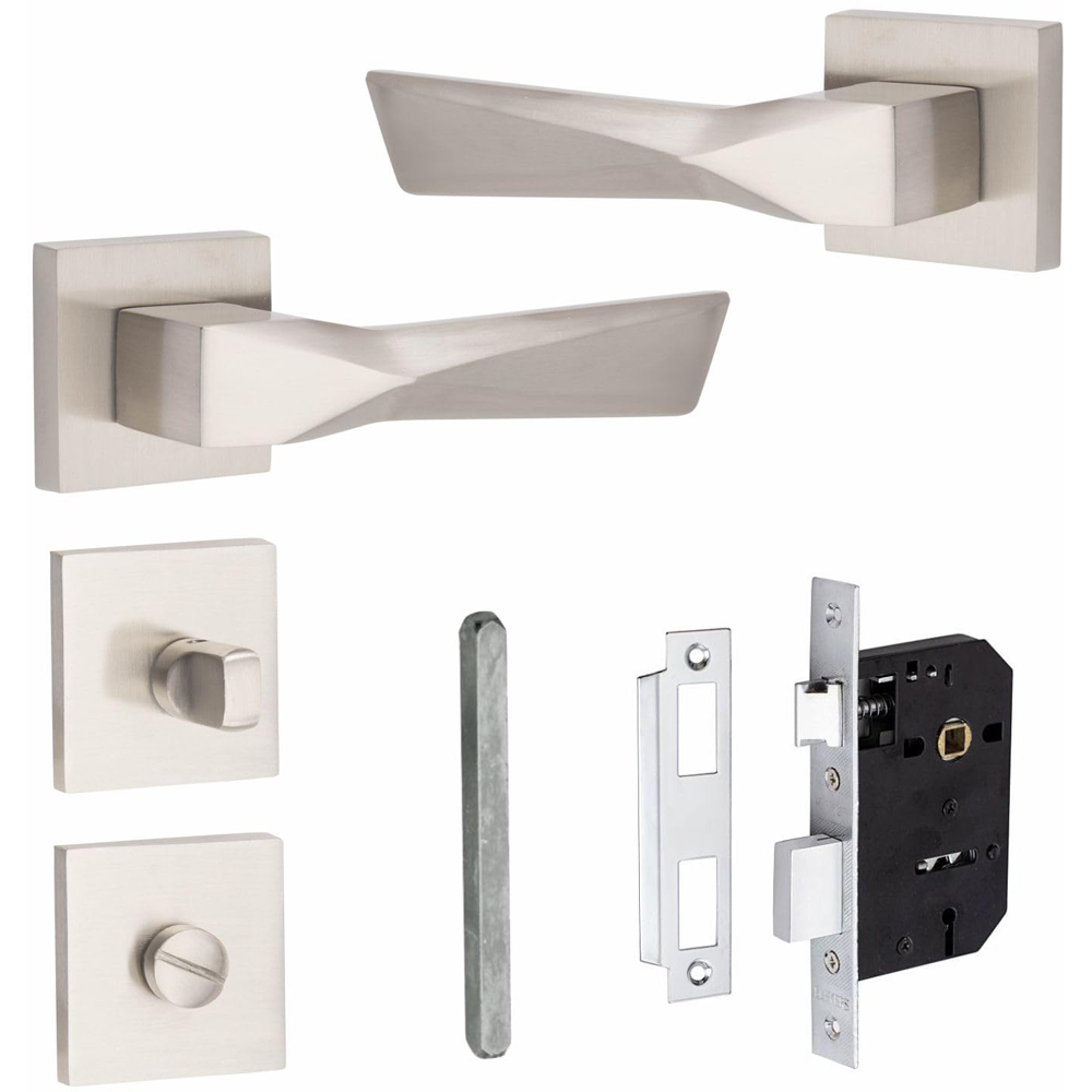 Golden Grace Satin Nickel Aura Bathroom Door Handle Set Image 2