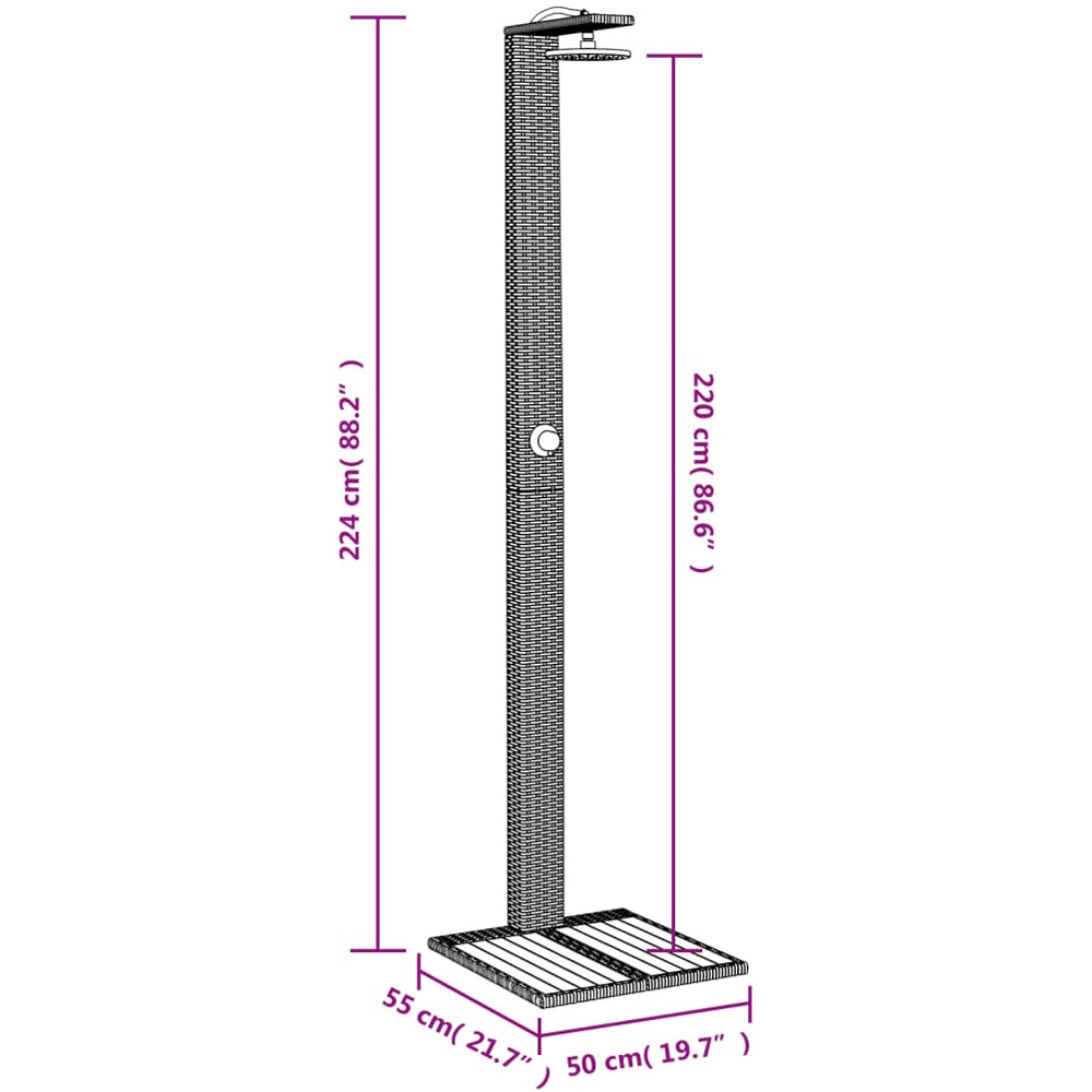 Wallplus Grey Poly Rattan and Acacia Wood Outdoor Shower with PVC Hose and Alloy Handle 224cm Image 9