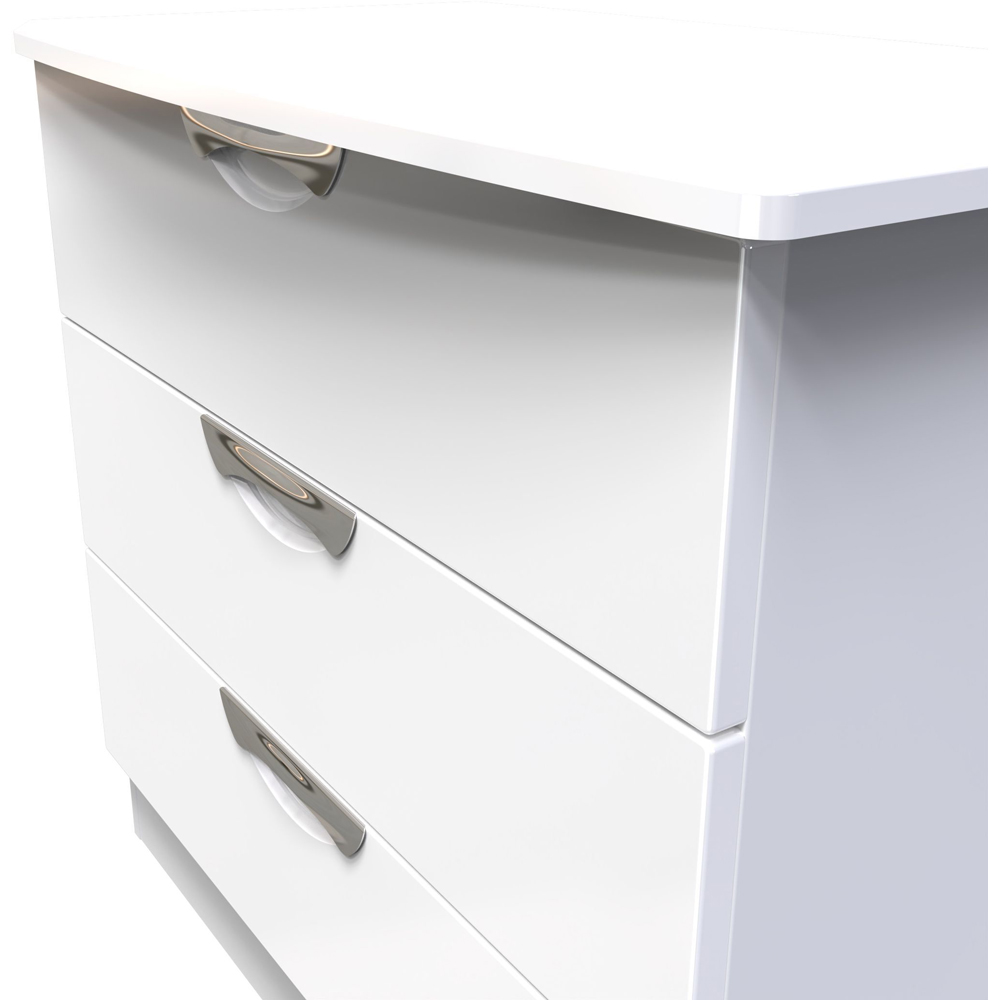 Crowndale Camden 3 Drawer White Gloss and White Chest of Drawers Ready Assembled Image 5
