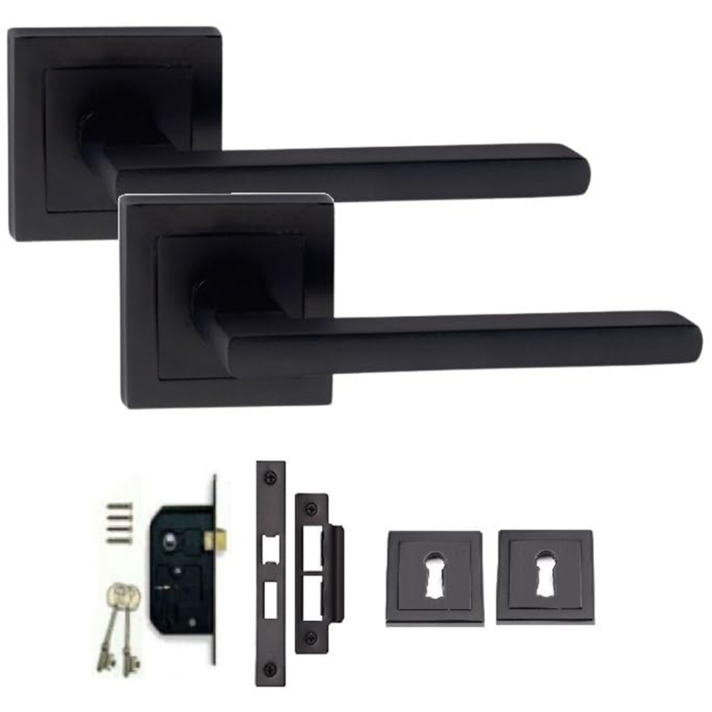 Golden Grace Matt Black Leon Straight Door Handles Set Image