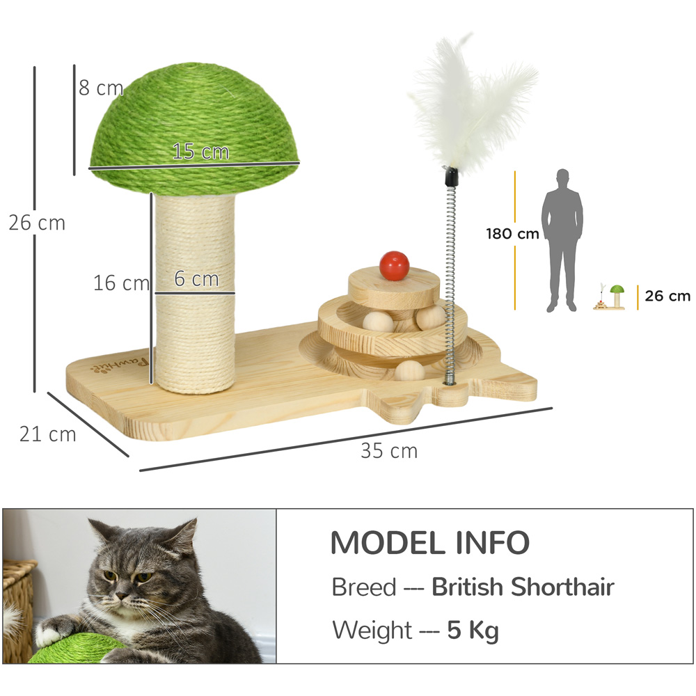 PawHut Mushroom-Shaped Indoor Cat Scratching Post with Toy Balls Image 7