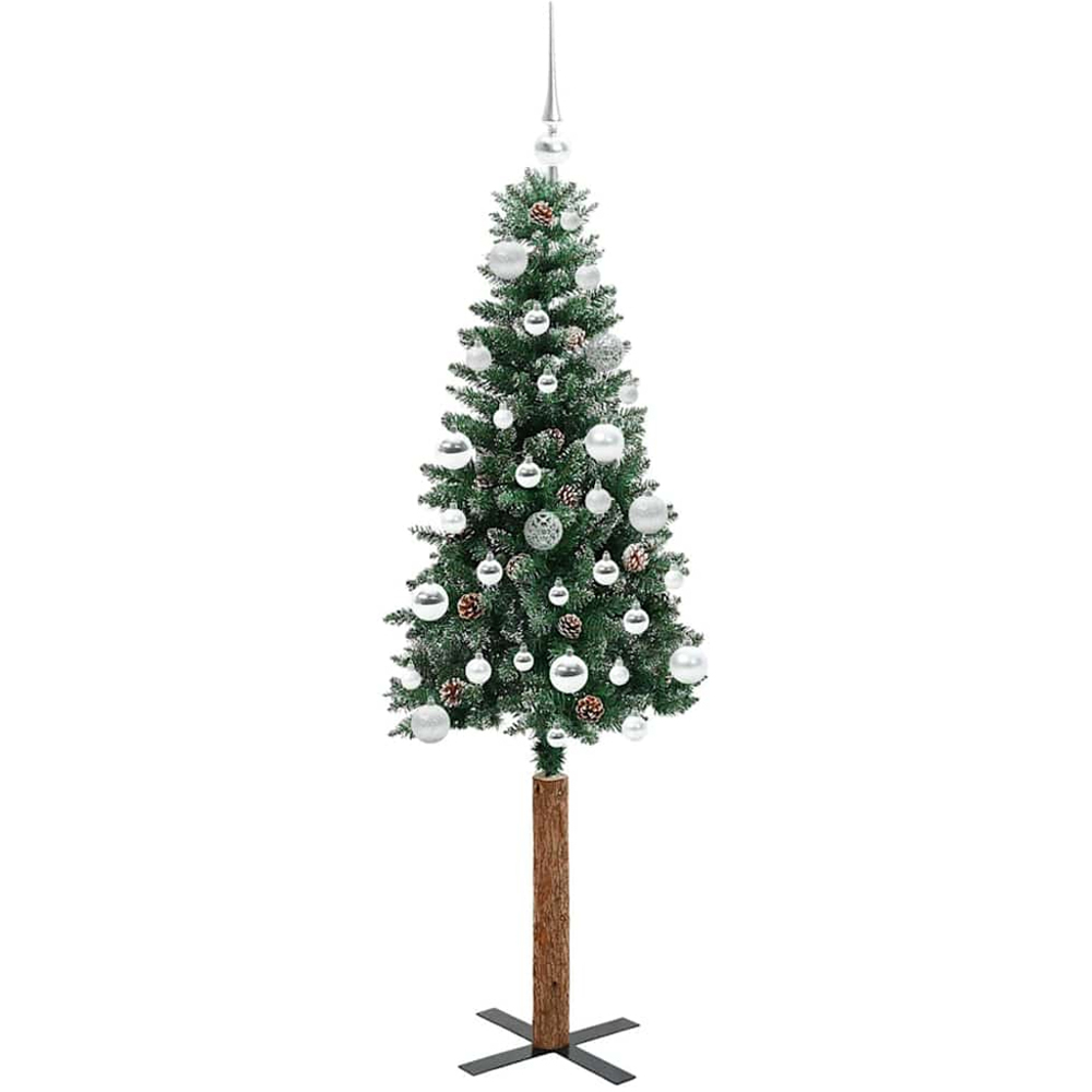 vidaXL Green Snow Flocked Artificial Christmas Tree with Pinecones LEDs Silver Ornaments 5ft Image 4