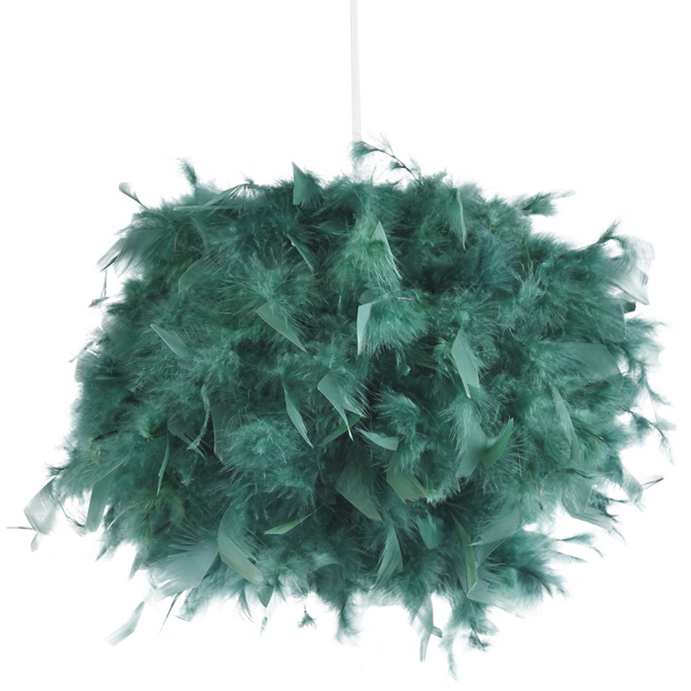 Happy Homewares Forest Green Feather Decorated Pendant Shade Small Image 1