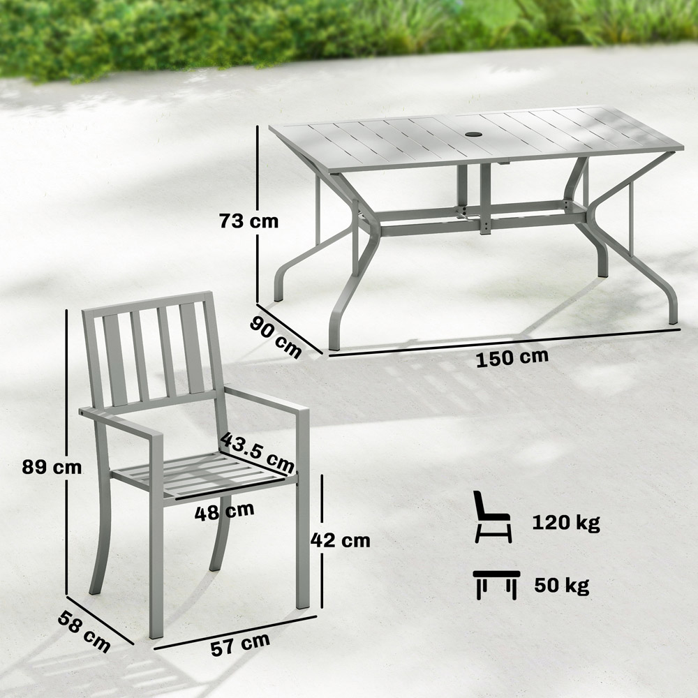 Outsunny 6 Seater Patio Stackable Dining Set with Umbrella Hole Light Grey Image 8