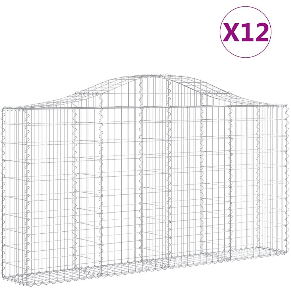 vidaXL Silver Galvanised Iron Arched Gabion Basket 200 x 30 x 100/120cm 12 Pack Image 4