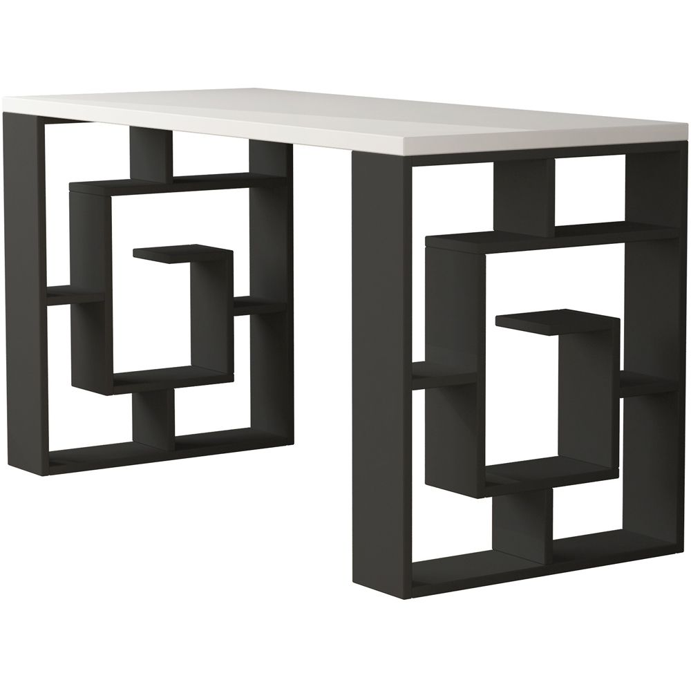 Decortie Labirent Bookshelf Leg Modern Computer Desk White and Anthracite Grey Image 2