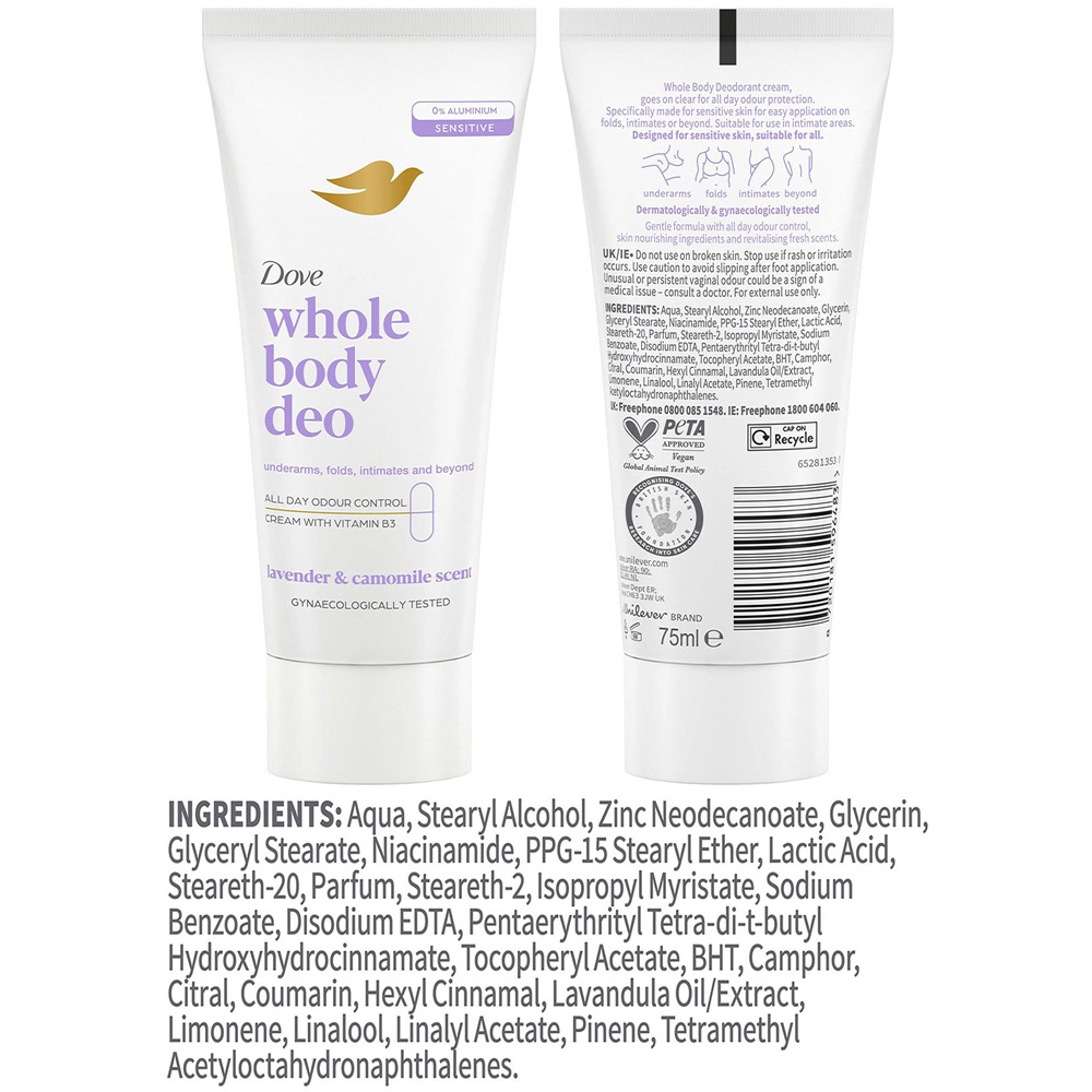 Dove Whole Body Lavender and Camomile Odour Protection Deodorant Cream 75ml 6 Pack Image 9