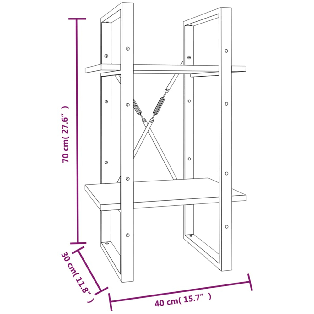 vidaXL 2 Shelf Brown Oak Bookcase Image 8