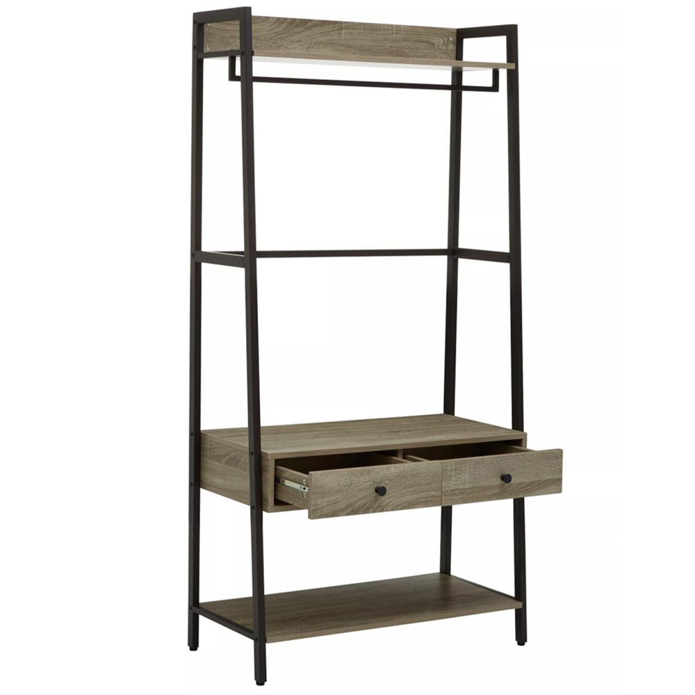 Premier Housewares Bradbury 3 Shelf 2 Drawer Grey Oak Bookshelf Image 3