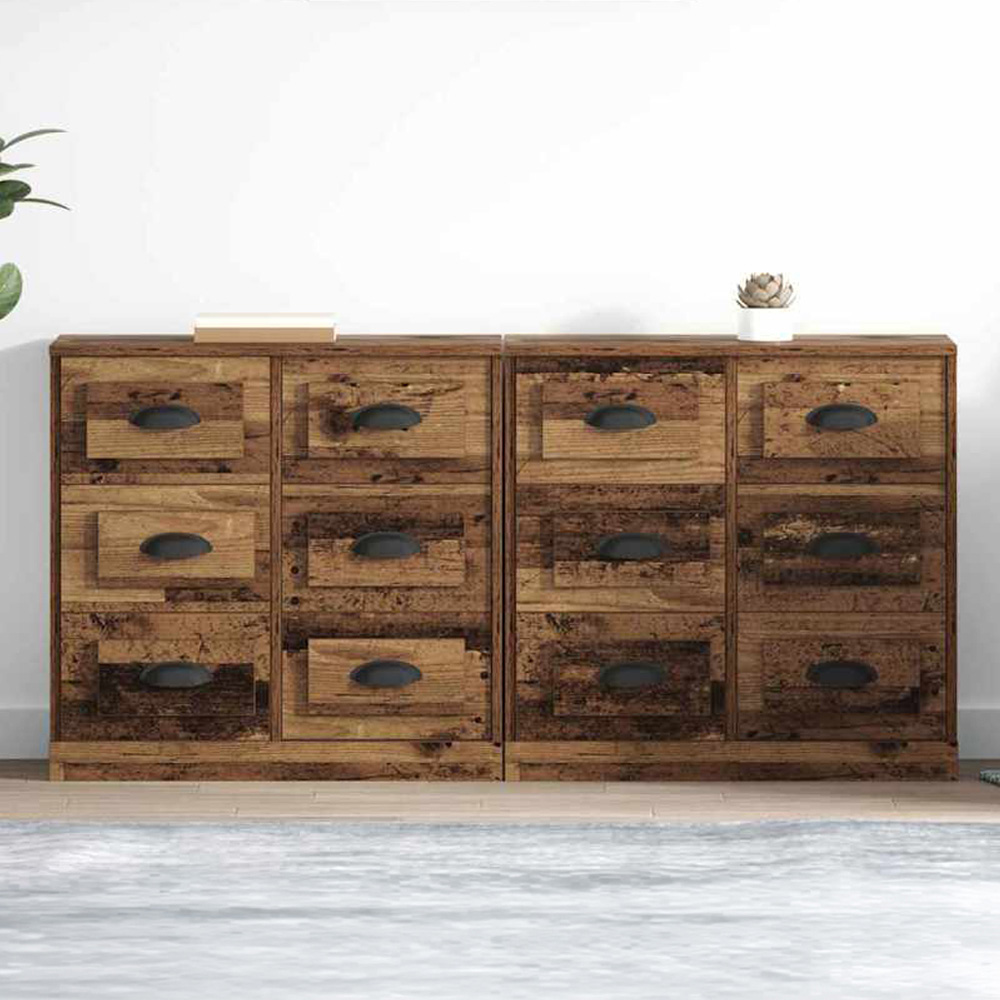 vidaXL 6 Drawer Old Wood Modern Sideboard Set of 2 Image 1