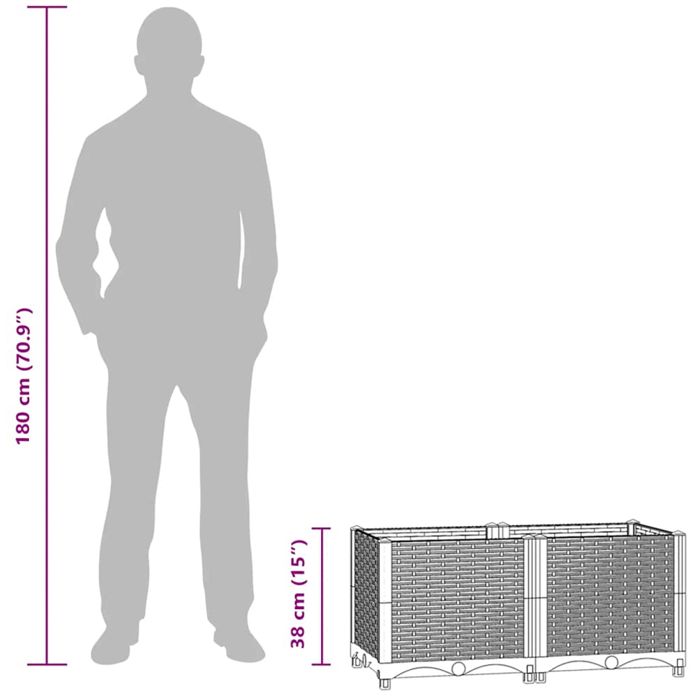 vidaXL White Plastic Rattan Raised Garden Bed 38 x 80 x 40cm Image 7
