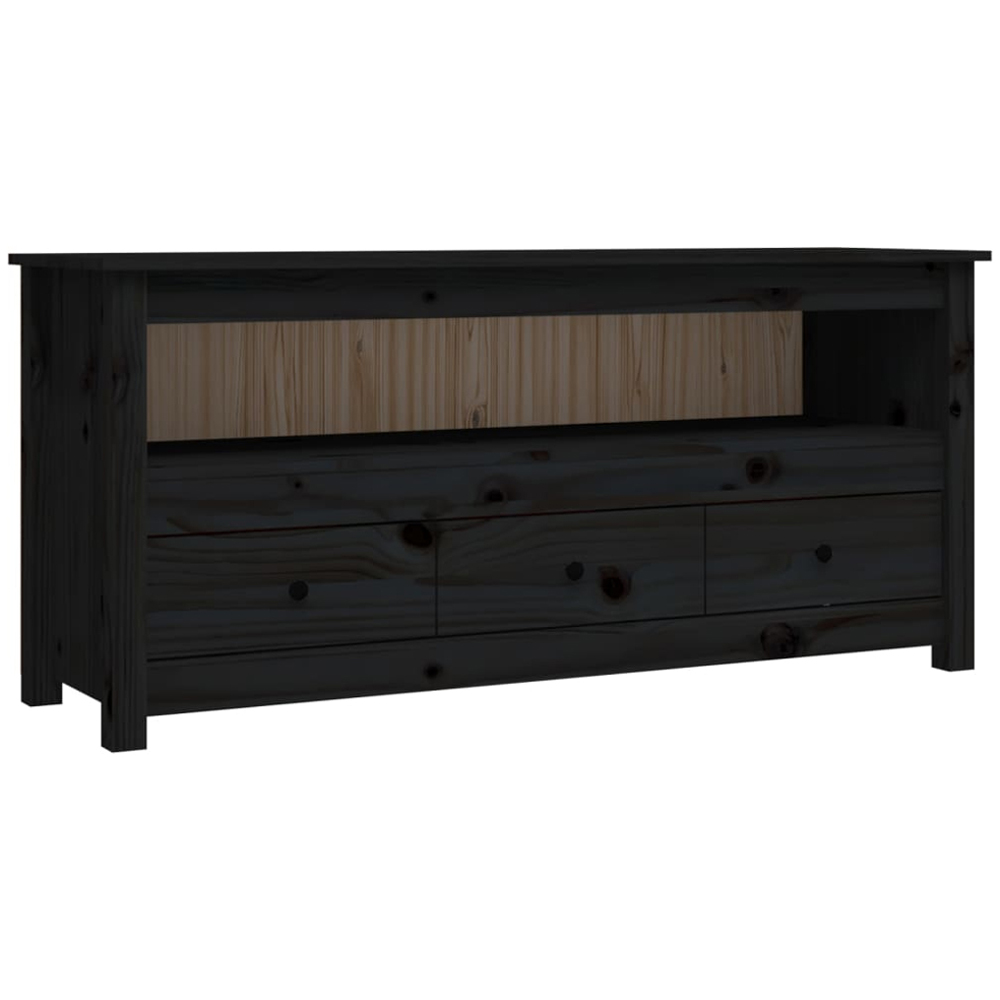 vidaXL 3 Drawer Single Shelf Black Solid Pine Wood TV Cabinet Image 2