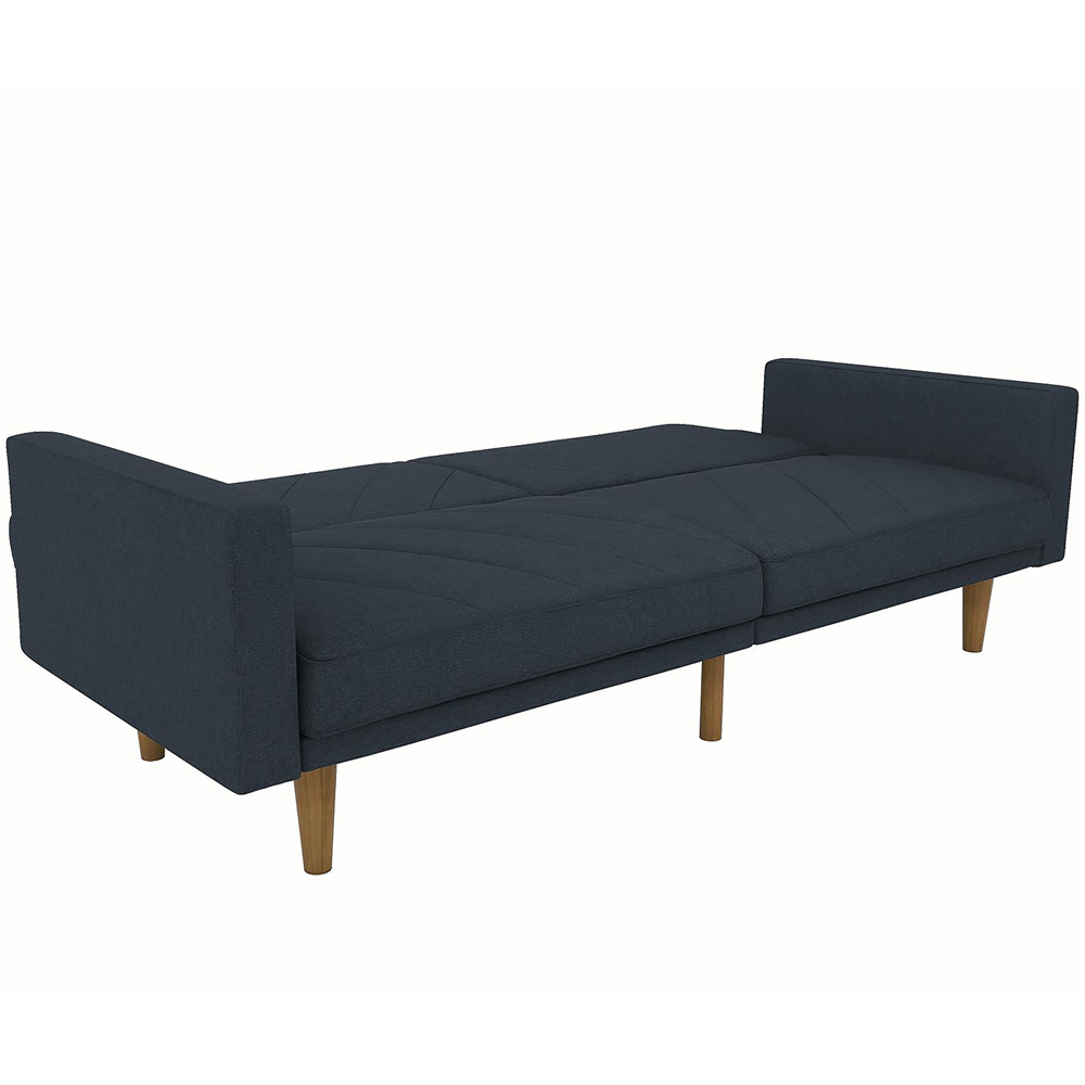 Dorel Paxson 3 Seater Linen Navy Blue Sofa Bed with Wooden Feet Image 4