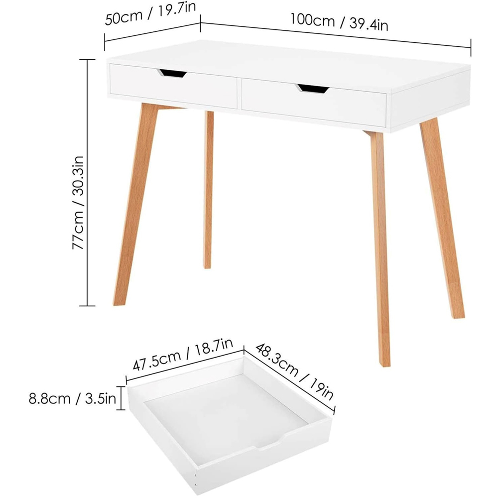 Gr8 Home 2 Drawer Wooden Computer Desk White Image 6