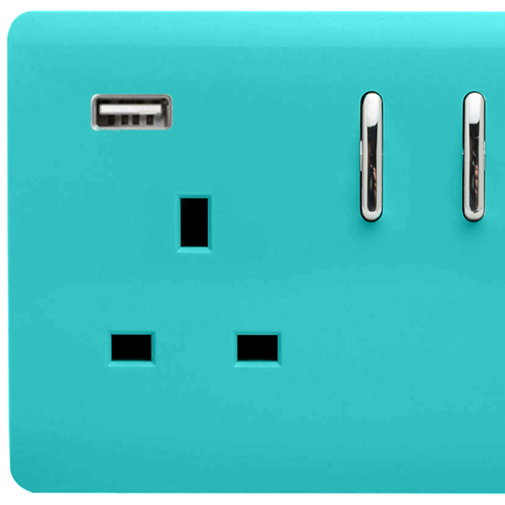 Trendi Switch 2 Gang 13amp 2 Port USB Bright Teal Switched Plug Socket Image 2