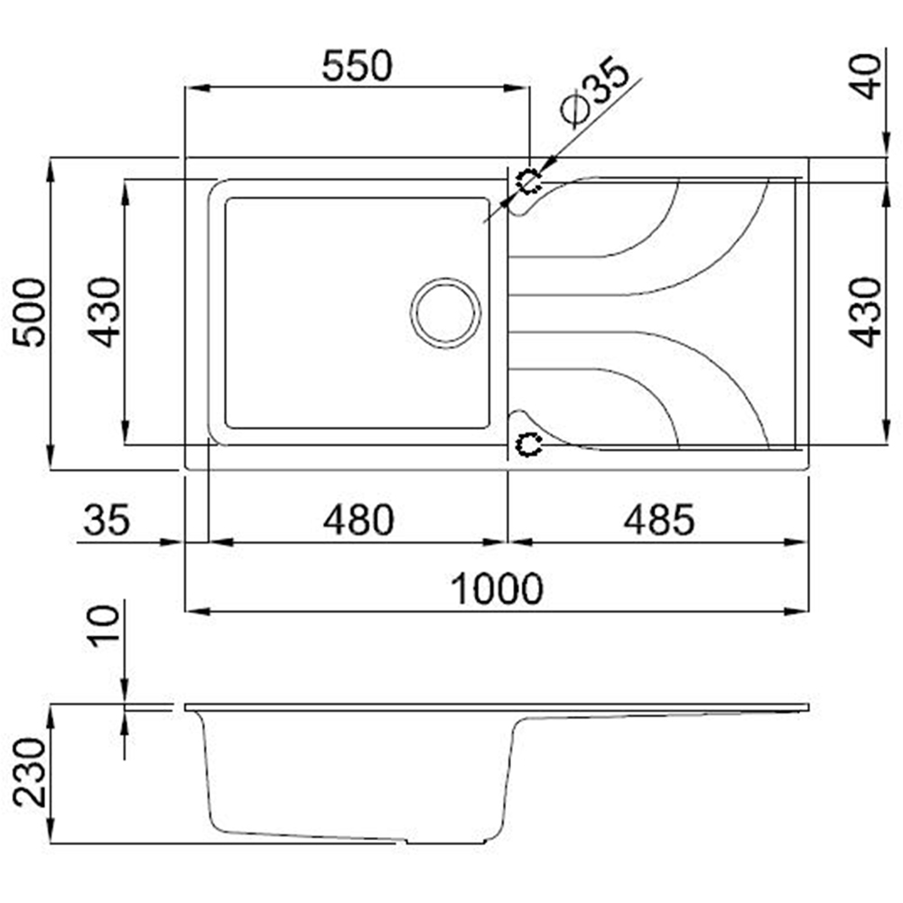 Reginox Ego 480 C Cream Single Granite Sink 500 x 1000mm Image 4