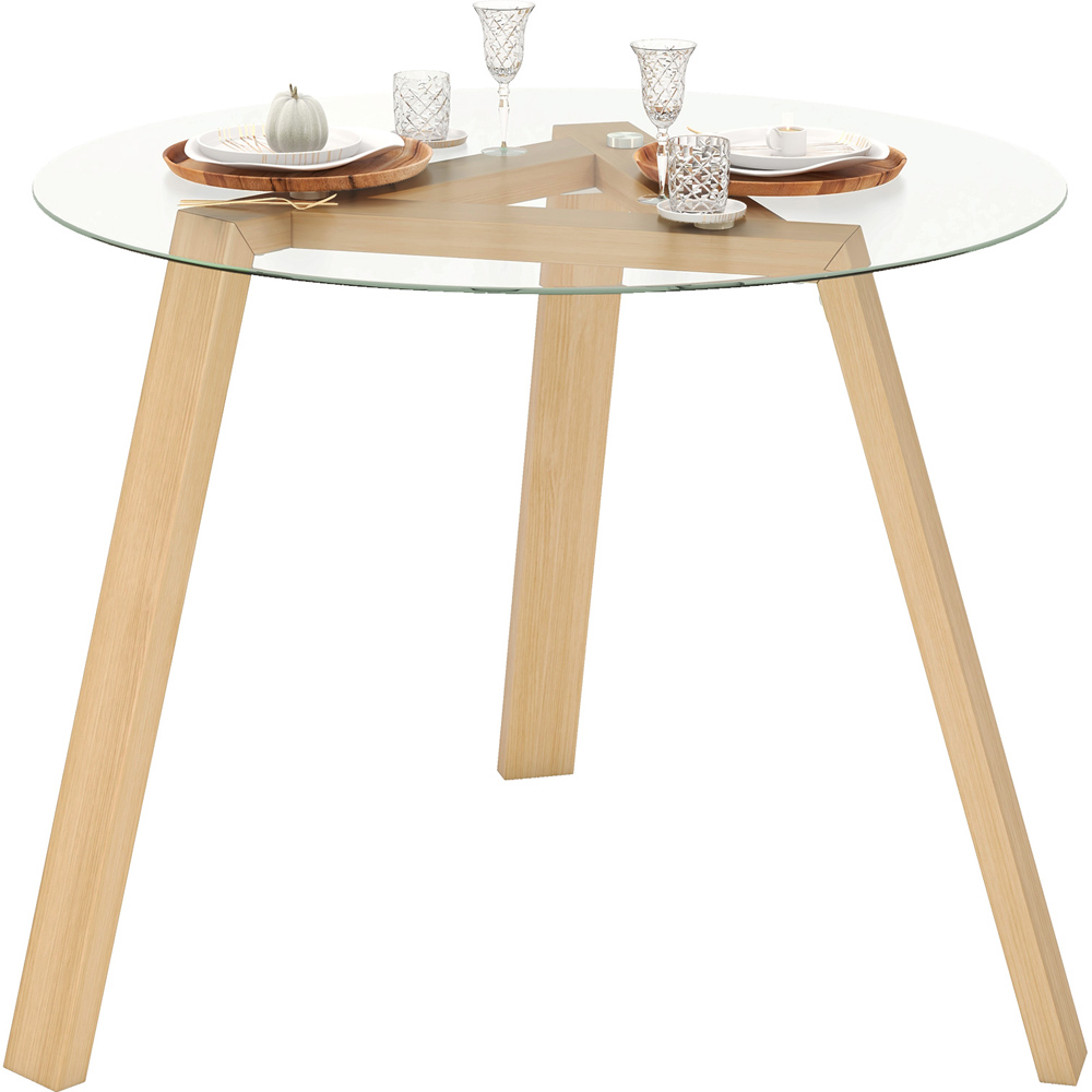 Costway 4 Seater Round Glass Dining Table Natural Image 2