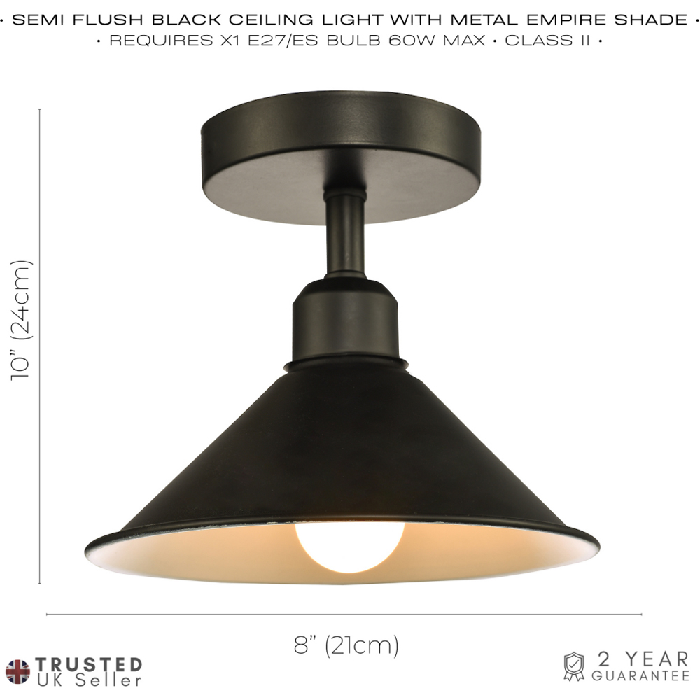 Happy Homewares Industrial Retro Mat Black Cone Shaped Round Shade Image 6