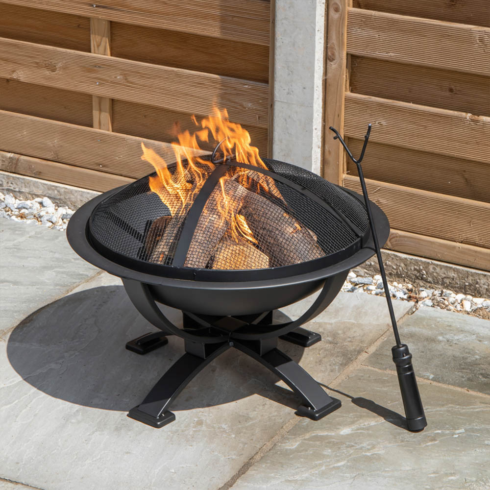 Samuel Alexander Black Steel Outdoor El-Clasico Fire Pit with Fire Poker 43cm Image 4