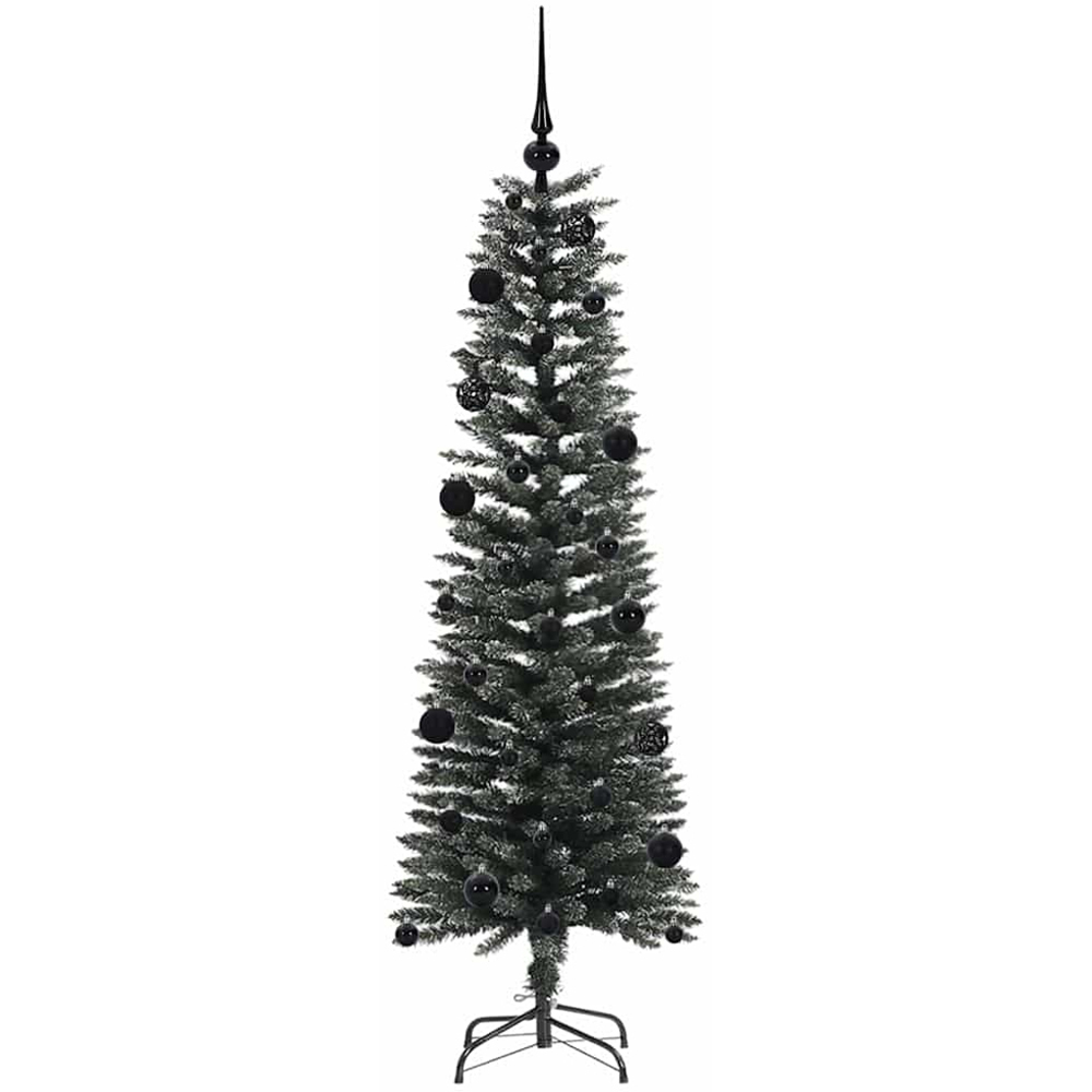vidaXL Pre-Lit Black Baubles Green Artificial Christmas Tree 5ft Image 4