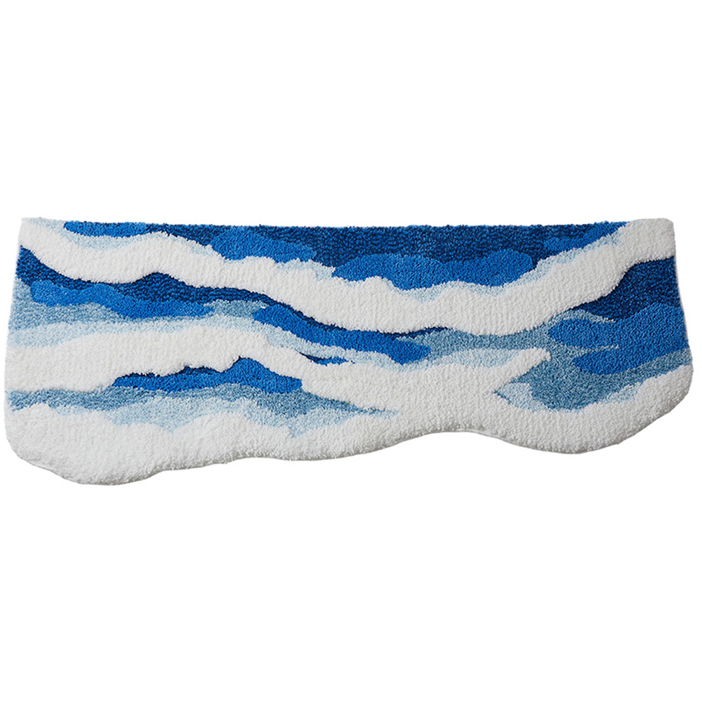 Living and Home Blue and White Irregular Wave-Shaped Non-Slip Rug 120 x 50cm Image 1