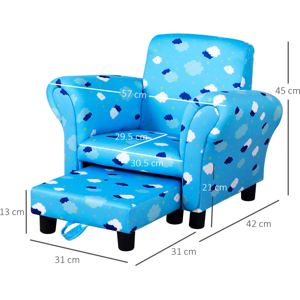 HOMCOM Kids Single Seat Cloud and Star Design Blue Sofa with Footrest Image 7