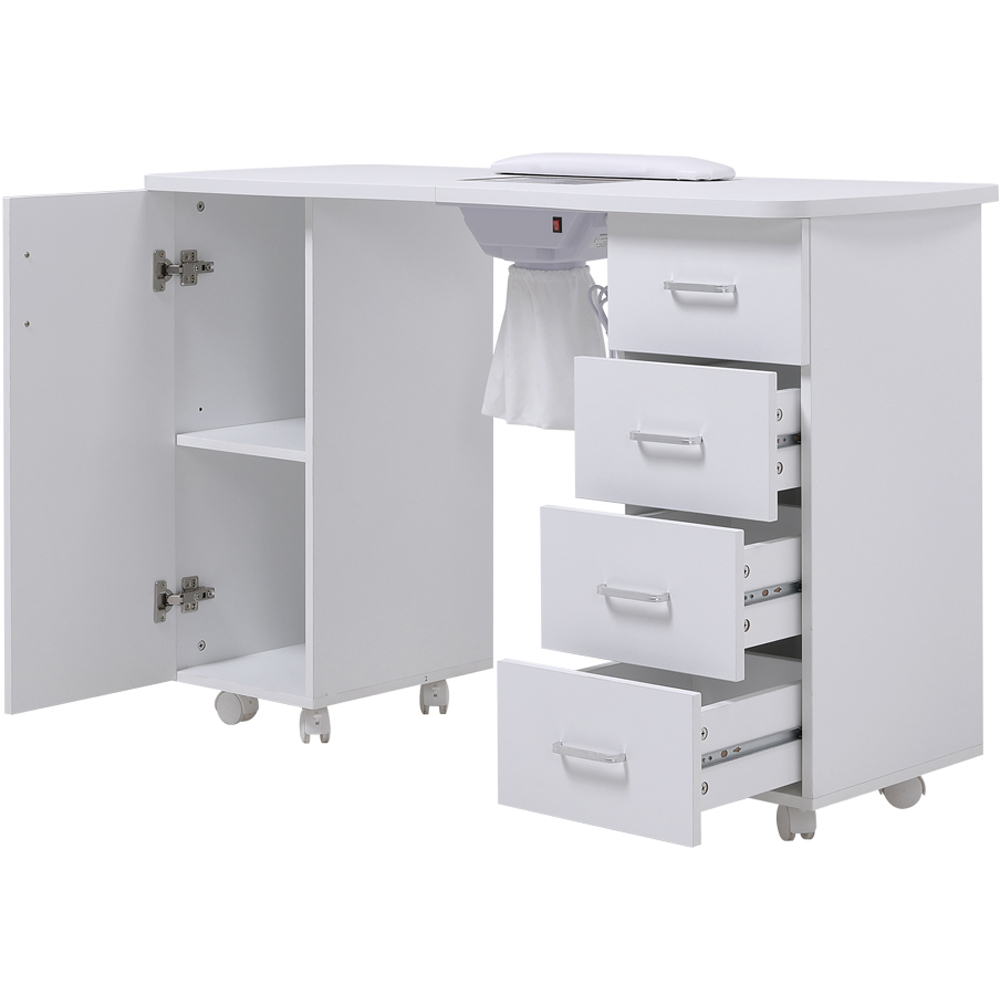 Living and Home Single Door 4 Drawer White Manicure Table with Dust Collector Image 3